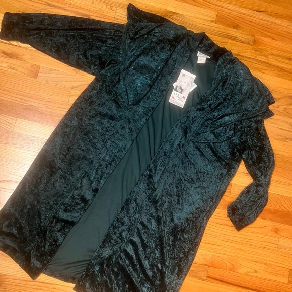 A Lacy Afternoon VTG  green crushed velvet open front lounger long house coat 2X - Picture 4 of 16